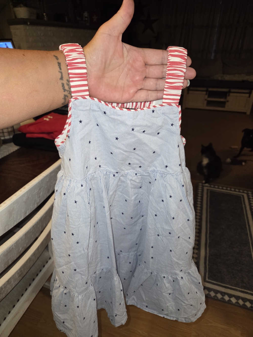 Cat & Jack Blue Star Print Dress with Red Stripe Straps, Perfect For  4th Of Jul